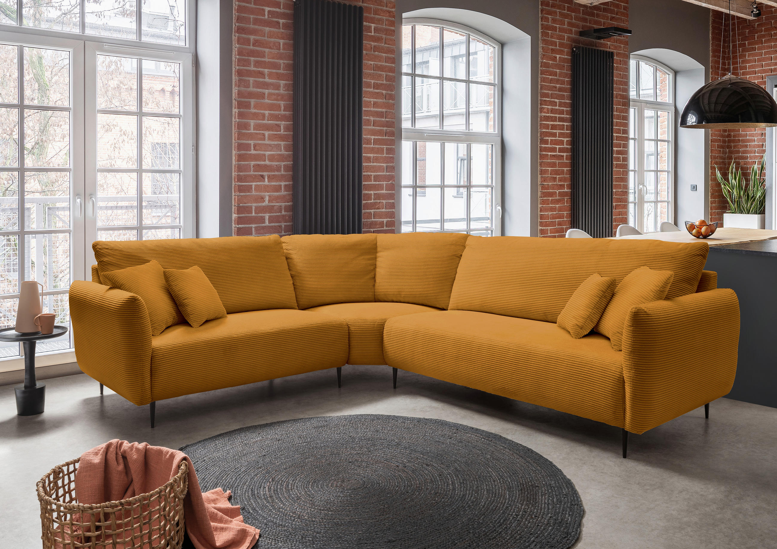 ECKSOFA in Cord Goldfarben  - Goldfarben/Schwarz, Design, Textil/Metall (256/294cm) - Livetastic