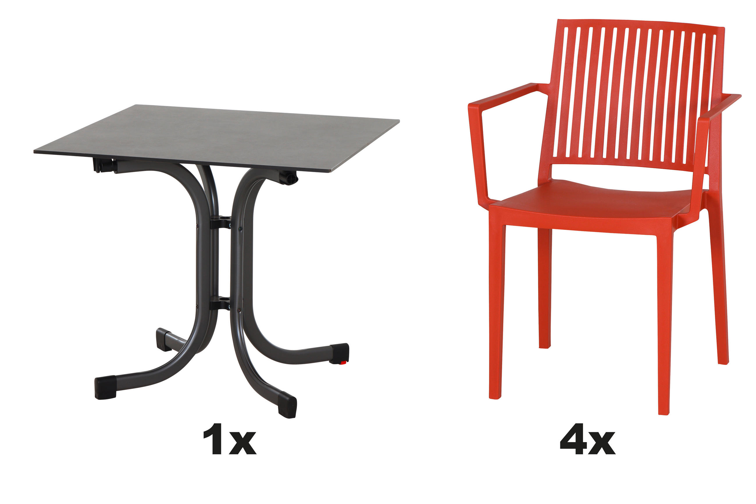 GARTENGARNITUR 5-teilig Stahl  - Anthrazit/Rot, Basics, Kunststoff/Metall (80/80/80cm) - Siena Garden