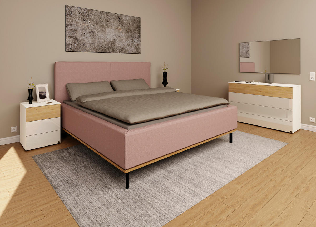POLSTERBETT Matratze, Lattenrost, Bettkasten 180/200 cm  in Altrosa  - Graphitfarben/Altrosa, Design, Holz/Textil (180/200cm) - Musterring
