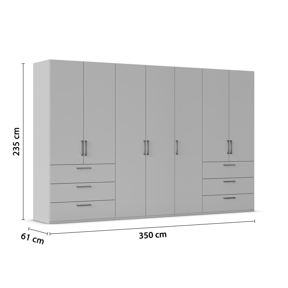 DREHTÜRENSCHRANK 350/235/61 cm,  in Weiß, 7-türig  - Edelstahlfarben/Weiß, Basics, Holzwerkstoff/Metall (350/235/61cm) - Novel