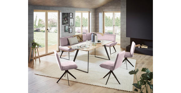 ECKBANK 223/163 cm Webstoff Rosa, Schwarz, Eichefarben Eiche massiv - Eichefarben/Schwarz, Design, Holz/Textil (223/163cm) - Voleo