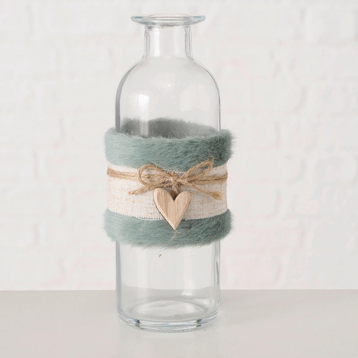 VASE 16 cm  - Transparent/Salbeigrün, Basics, Glas/Holz (6/16cm)