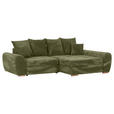 ECKSOFA Olivgrün Cord Zierkissen, Rückenkissen, Bettkasten, Schlaffunktion, Rücken echt  - Eichefarben/Olivgrün, KONVENTIONELL, Holz/Textil (276/177cm) - Carryhome