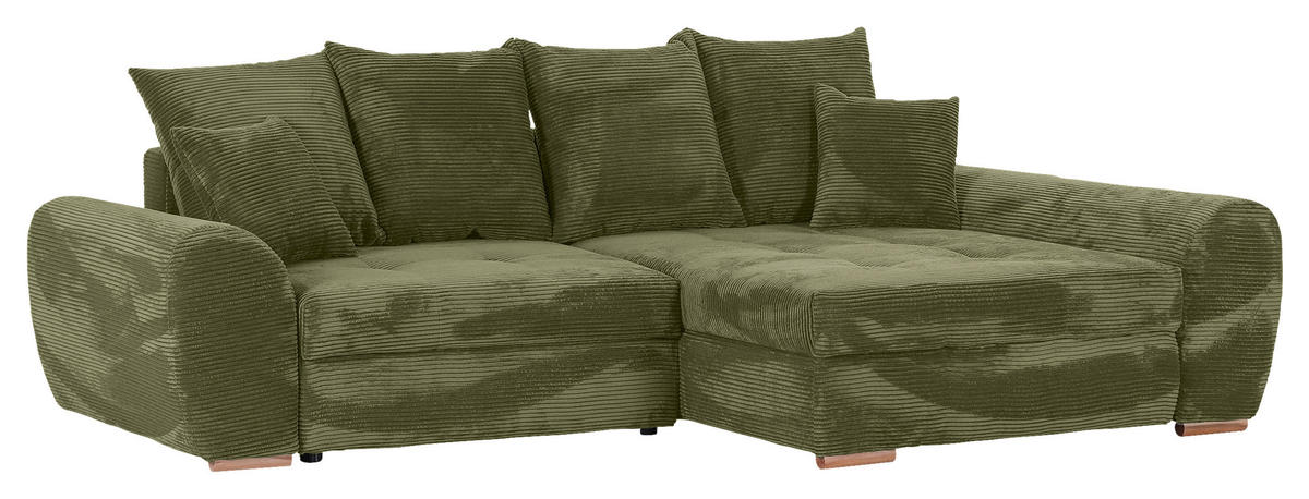 ECKSOFA  in Cord Olivgrün  - Eichefarben/Olivgrün, KONVENTIONELL, Holz/Textil (276/177cm) - Carryhome