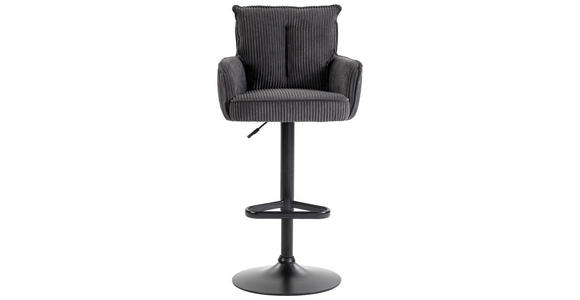 BARHOCKER Cord Dunkelgrau Eisen Stoffauswahl, Sitzfläche 360° drehbar, inklusive Armlehnen  - Dunkelgrau/Schwarz, Design, Textil/Metall (54/101-122/58cm) - Novel