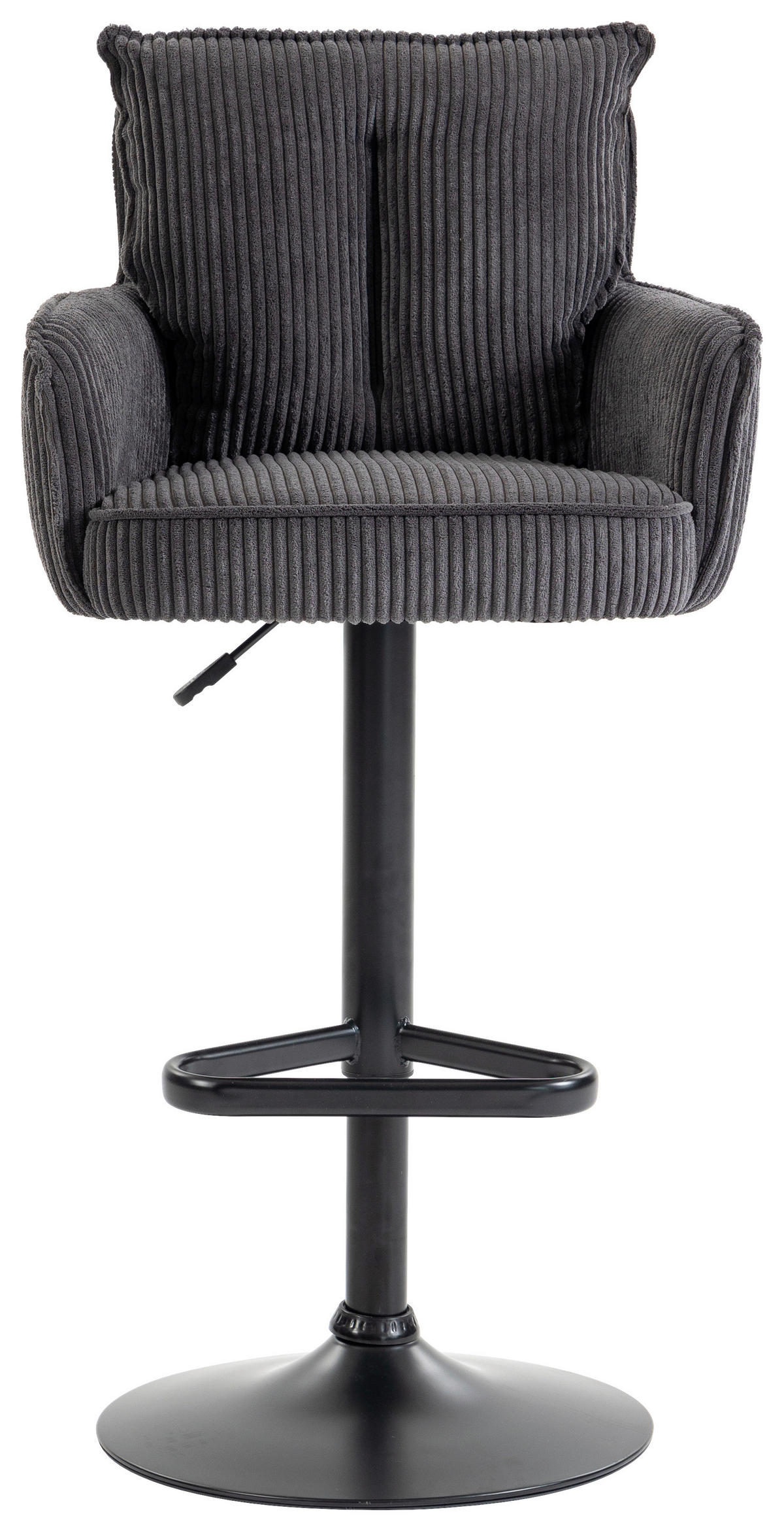 BARHOCKER Cord Dunkelgrau Eisen Stoffauswahl, Sitzfläche 360° drehbar, inklusive Armlehnen  - Dunkelgrau/Schwarz, Design, Textil/Metall (54/101-122/58cm) - Novel