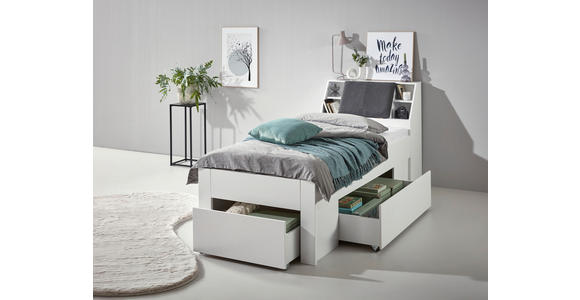 STAURAUMBETT 90/200 cm in Weiß - Weiß/Grau, KONVENTIONELL, Holzwerkstoff/Textil (90/200cm) - Carryhome