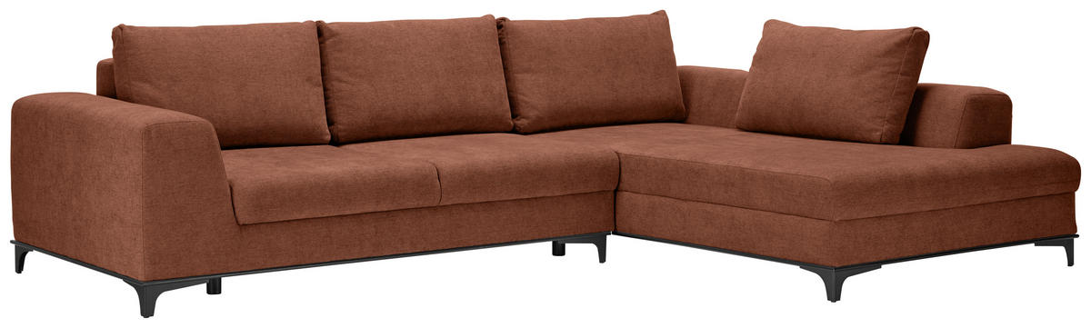 ECKSOFA inkl. Funktionen Terracotta Webstoff Rückenkissen, Bettkasten, Schlaffunktion, Rücken echt  - Wengefarben/Terracotta, Design, Holz/Textil (314/211cm) - Stylife