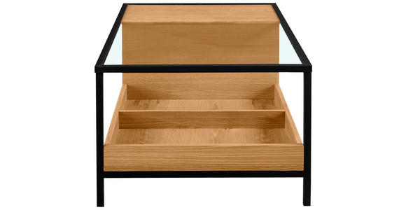COUCHTISCH Eiche furniert, massiv ESG 110/60/40 cm rechteckig Klar, Naturfarben, Schwarz - Klar/Eichefarben, Natur, Glas/Holz (110/60/40cm) - Novel