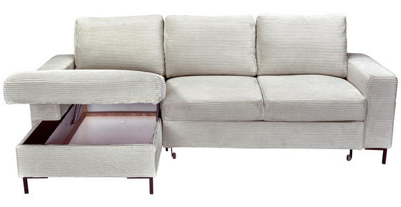 ECKSOFA Naturfarben Cord Rückenkissen, Bettkasten, Schlaffunktion, Rücken echt, Liegefläche im Originalstoff  - Schwarz/Naturfarben, KONVENTIONELL, Textil/Metall (150/240cm) - Carryhome