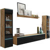 WOHNWAND Vera 4-teilig  in Eiche Wotan, Schwarz Hochglanz  240/130/33 cm  - Schwarz Hochglanz/Eiche Wotan, LIFESTYLE, Glas/Holzwerkstoff (240/130/33cm) - P & B