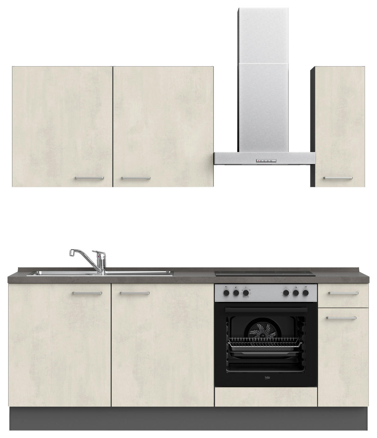 KÜCHENBLOCK 210 cm   in Weiß, Schieferfarben  - Schieferfarben/Edelstahlfarben, MODERN, Holzwerkstoff/Metall (210cm) - Nobilia