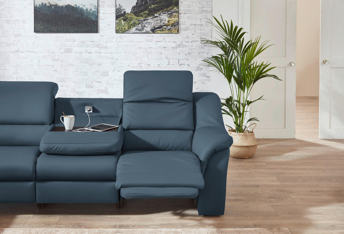 ECKSOFA  in Echtleder Blau  260/324 cm  - Blau/Schwarz, KONVENTIONELL, Leder/Kunststoff (260/324cm) - Cantus