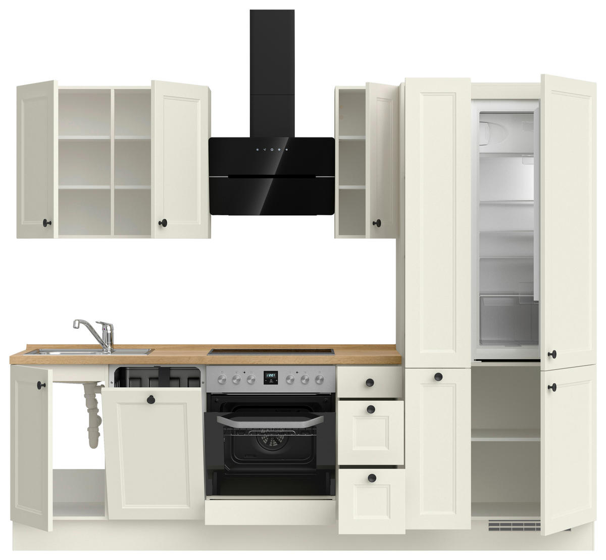 KÜCHENBLOCK Cascada 270 cm  in Weiß, Eichefarben  - Eichefarben/Schwarz, MODERN, Holzwerkstoff/Metall (270cm) - Nobilia