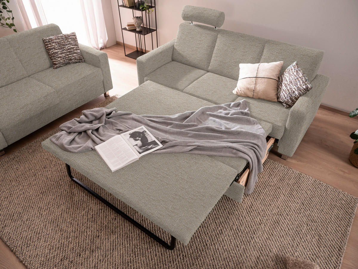 3-SITZER-SOFA in Flachgewebe Beige  - Chromfarben/Beige, Design, Textil/Metall (195/83/85cm) - Xora
