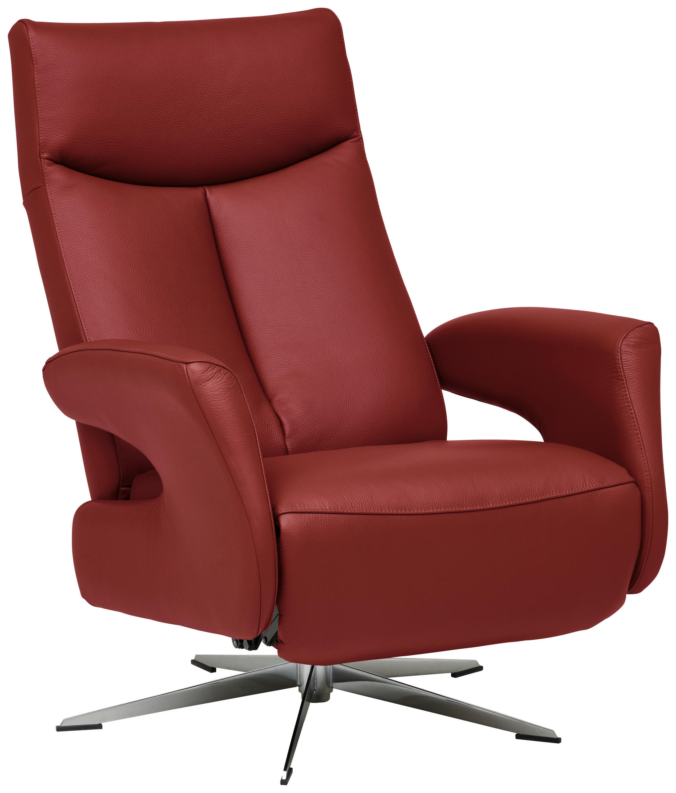 RELAXSESSEL Echtleder Relaxfunktion    - Chromfarben/Rot, Design, Leder/Metall (74/105/82cm) - Welnova