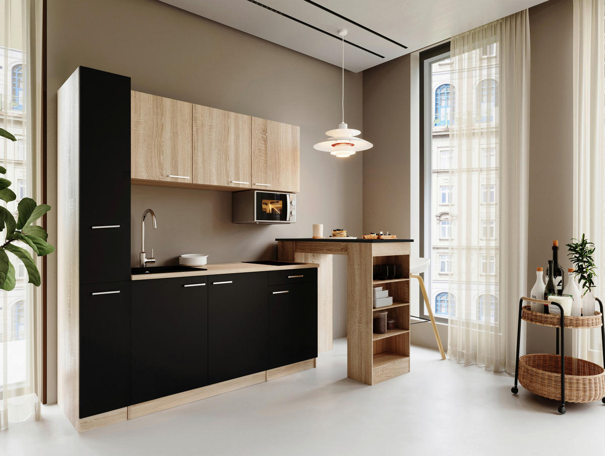 KUHINJSKI BLOK - črna/barve hrasta, Design, umetna masa/leseni material (180cm) - Respekta