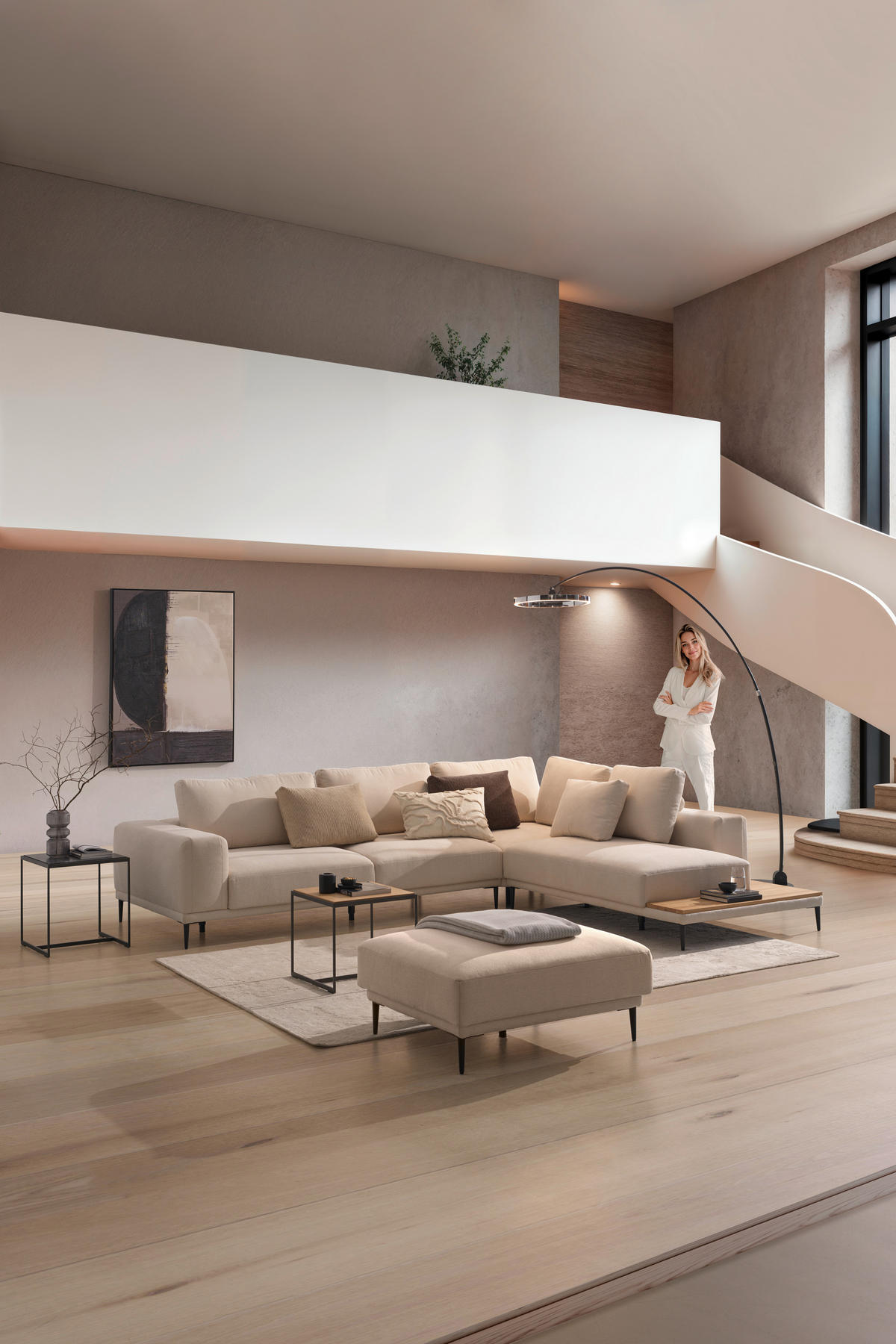 ECKSOFA Naturfarben Leinwand  - Schwarz/Naturfarben, Design, Textil/Metall (318/271cm) - Emilio Belluti