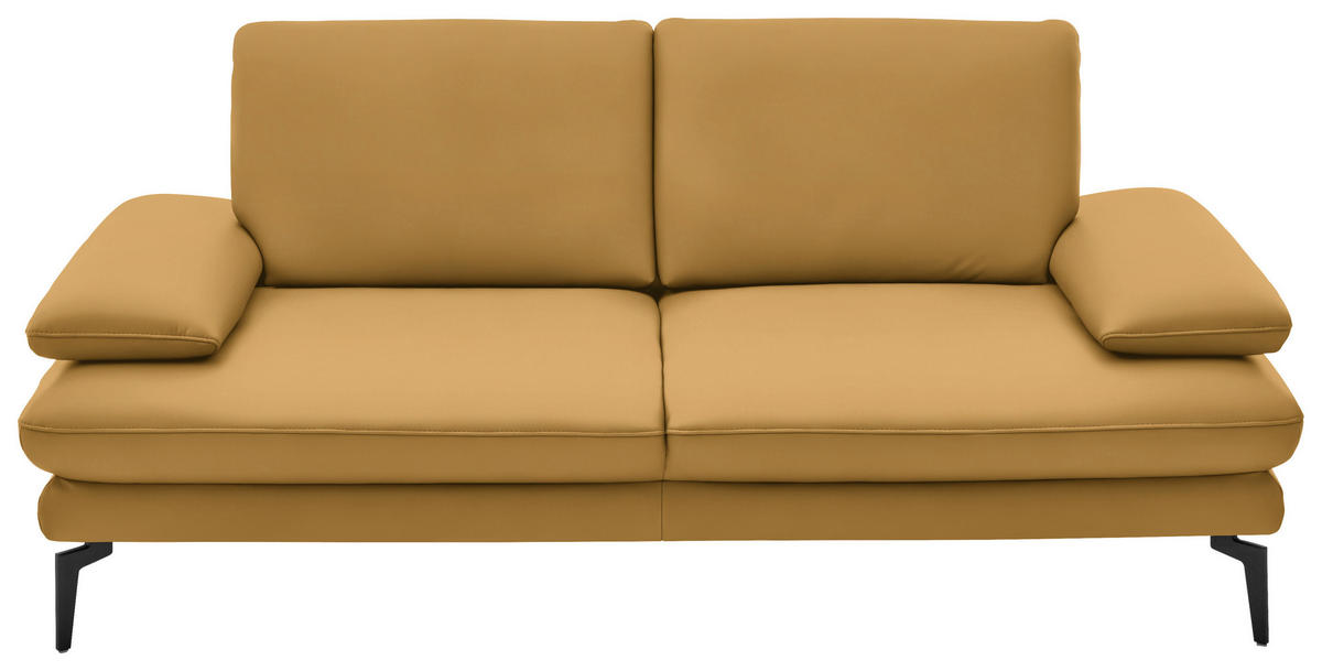 2,5-SITZER Echtleder Gelb  - Gelb/Schwarz, Design, Leder/Metall (196/86/104cm) - Dieter Knoll