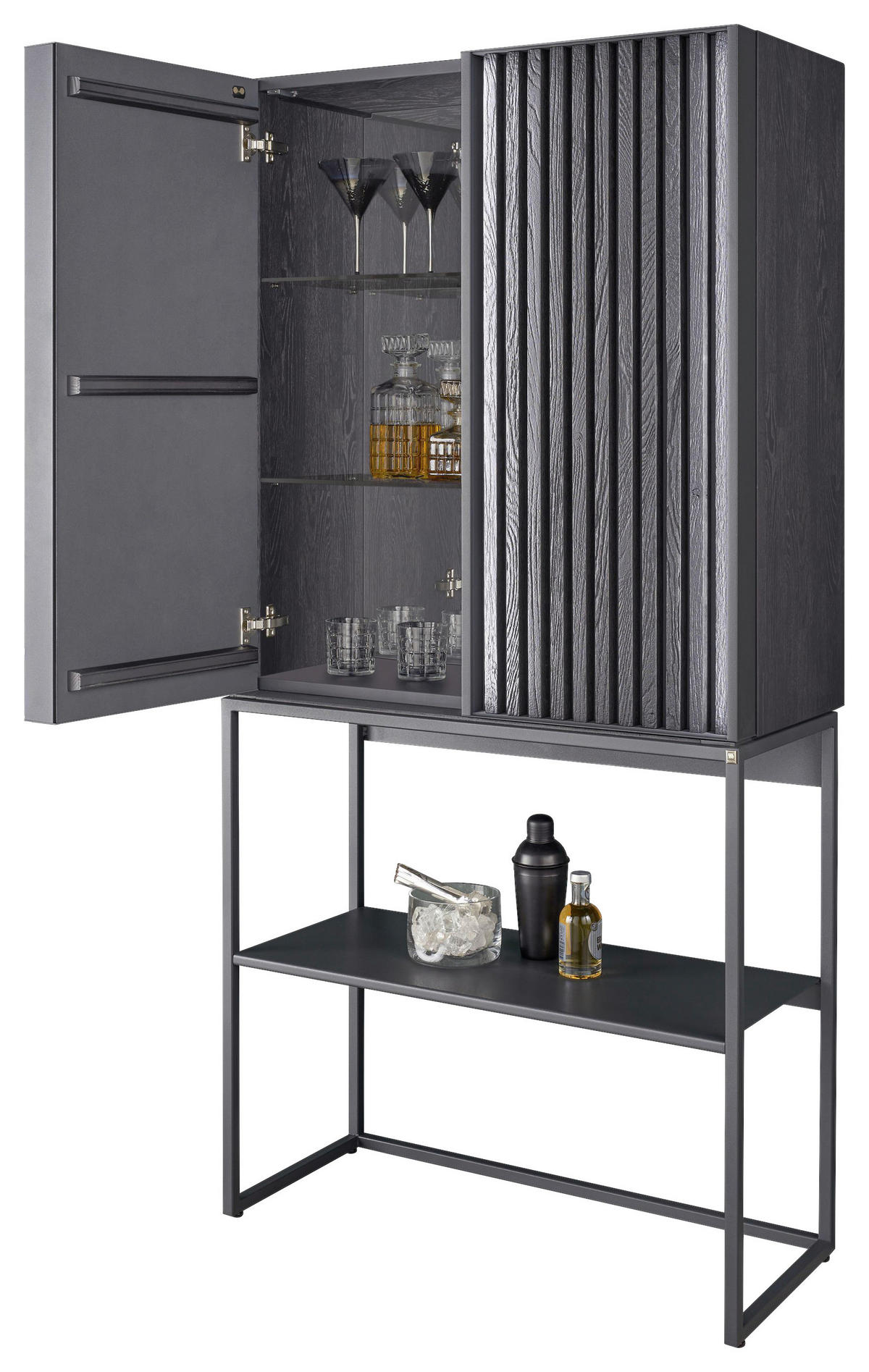 BARSCHRANK Kerneiche massiv Anthrazit  - Anthrazit, Design, Glas/Holz (86/178/39cm) - Musterring