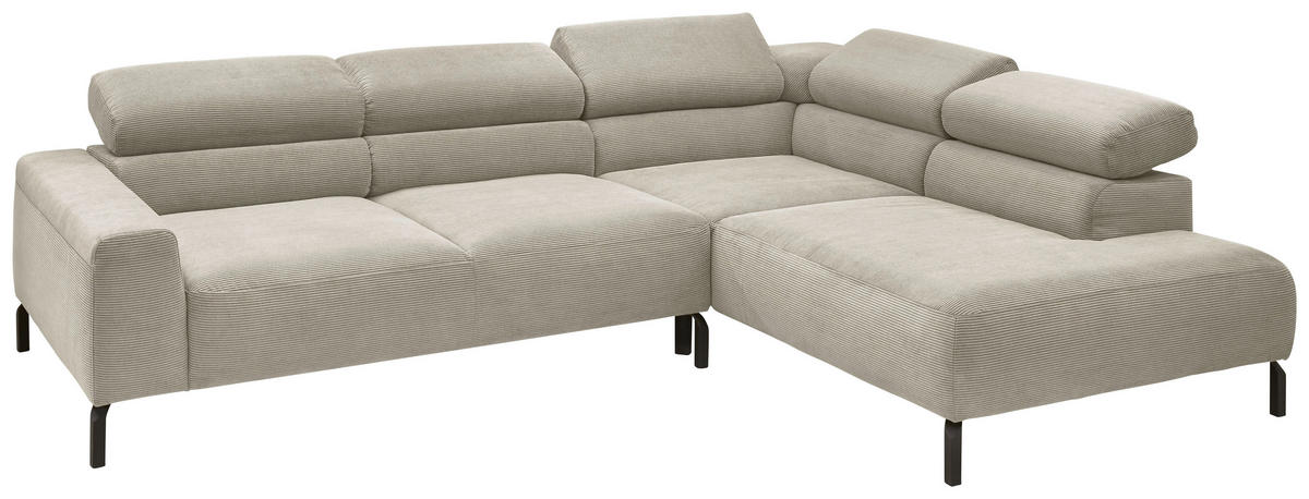 ECKSOFA in Feincord Sandfarben  - Sandfarben/Schwarz, Design, Textil/Metall (273/219cm) - Pure Home Comfort