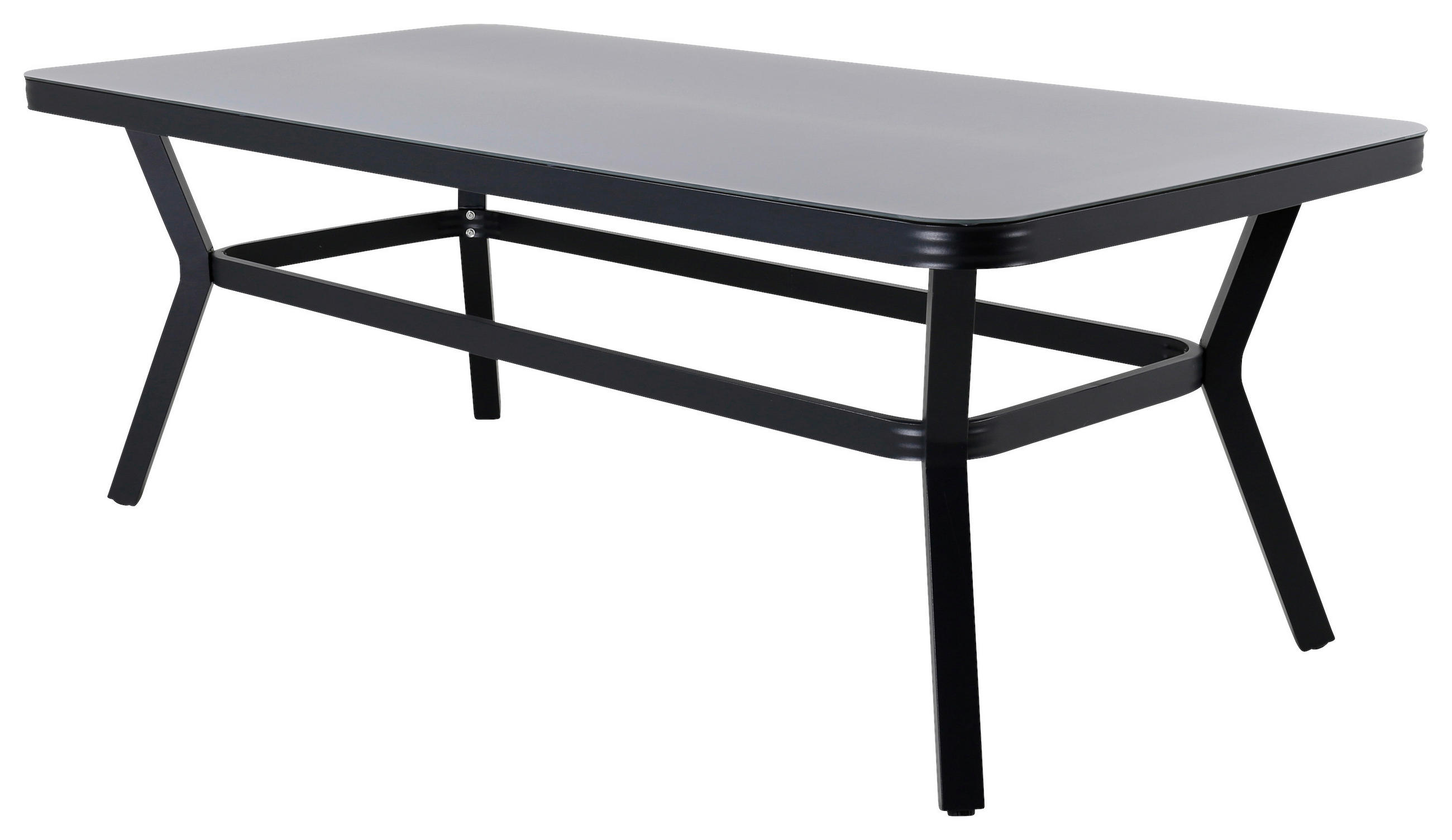 GARTENTISCH 200/100/74 cm Metall, Glas rechteckig  - Schwarz/Grau, KONVENTIONELL, Glas/Metall (200/100/74cm) - Gardenson