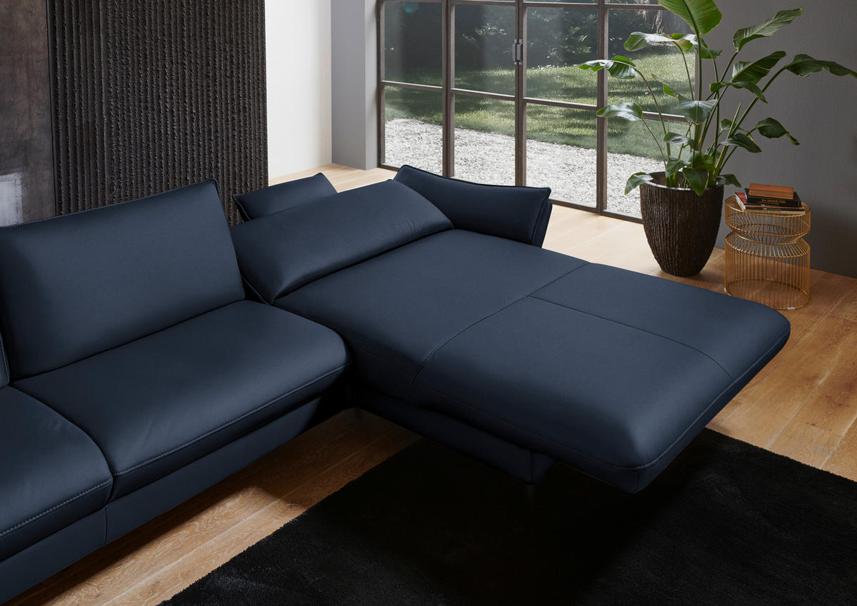 ECKSOFA in Echtleder Dunkelblau  - Schwarz/Dunkelblau, Design, Leder/Metall (334/172cm) - Valdera