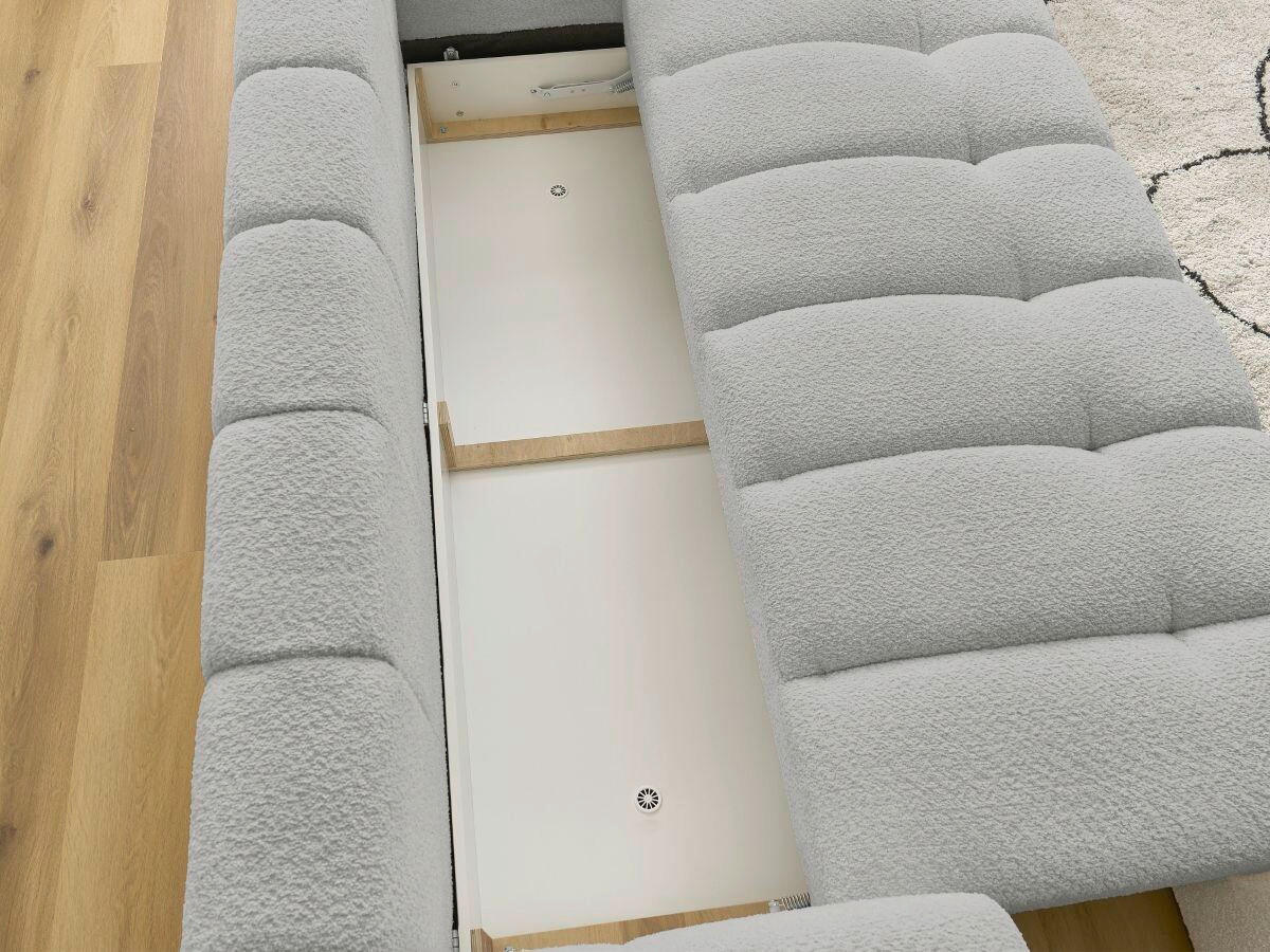 SCHLAFSOFA FUJI Bouclé Hellgrau  inkl.  - Hellgrau/Schwarz, MODERN, Kunststoff/Textil (251/113/88cm)