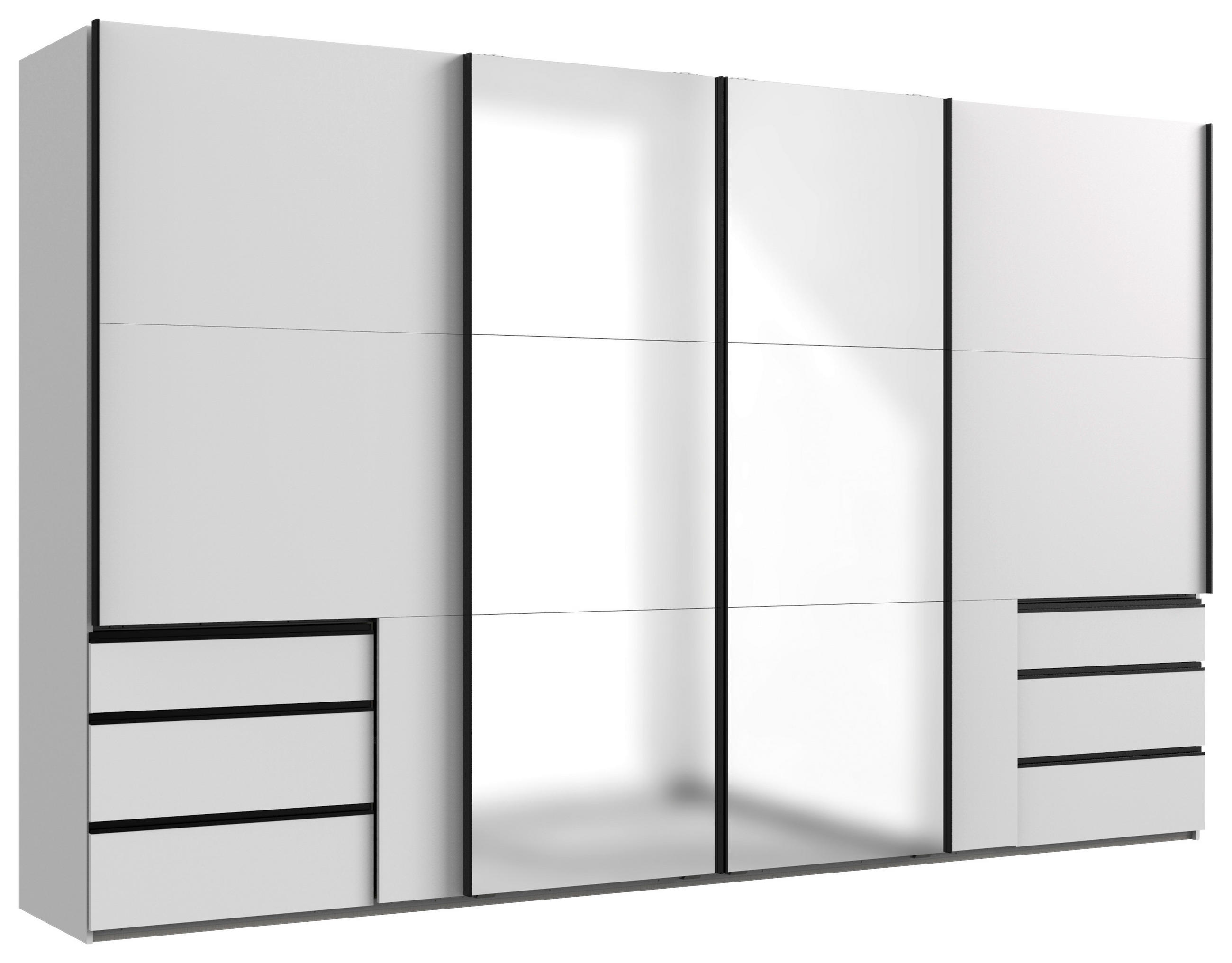 SCHWEBETÜRENSCHRANK 350/216/65 cm 4-türig Weiß  - Schwarz/Weiß, Basics, Glas/Holzwerkstoff (350/216/65cm) - MID.YOU