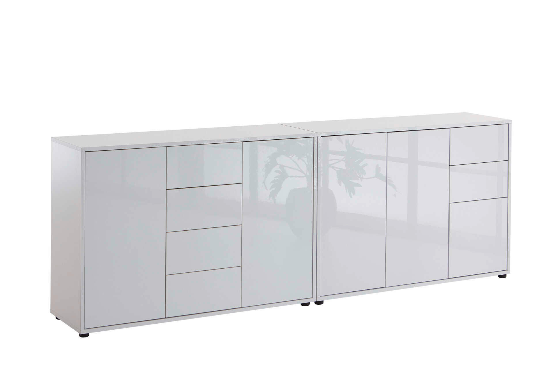 SIDEBOARD 211/73/33 cm  in Weiß, Weiß Hochglanz  - Weiß Hochglanz/Schwarz, MODERN, Holzwerkstoff/Kunststoff (211/73/33cm) - MID.YOU