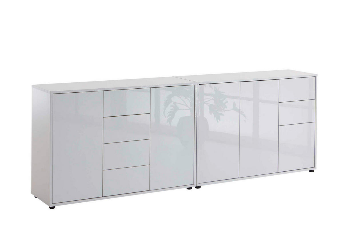 SIDEBOARD Mailand Set 13  in 211/73/33 cm  - Weiß Hochglanz/Schwarz, MODERN, Holzwerkstoff/Kunststoff (211/73/33cm) - MID.YOU