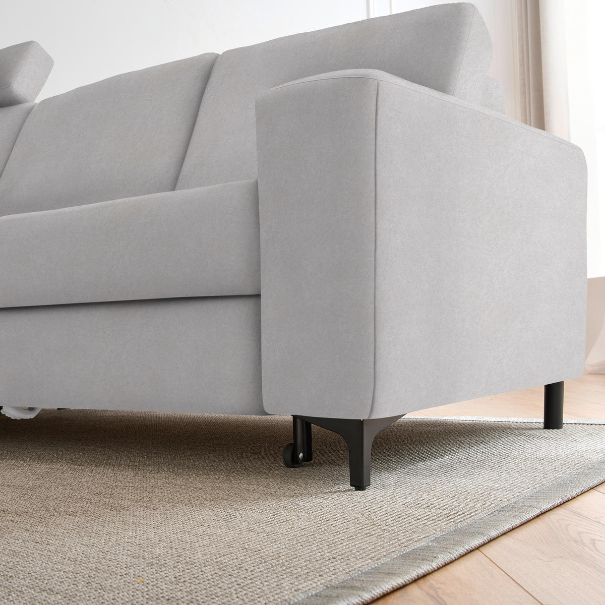 ECKSOFA in Velours Hellgrau  - Hellgrau/Schwarz, KONVENTIONELL, Textil/Metall (167/247cm) - Stylife