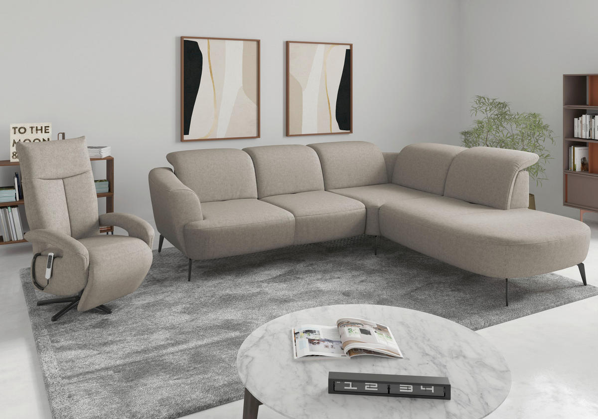 ECKSOFA in Flachgewebe Taupe  300/267 cm  - Taupe/Schwarz, KONVENTIONELL, Textil/Metall (300/267cm) - Sit & More