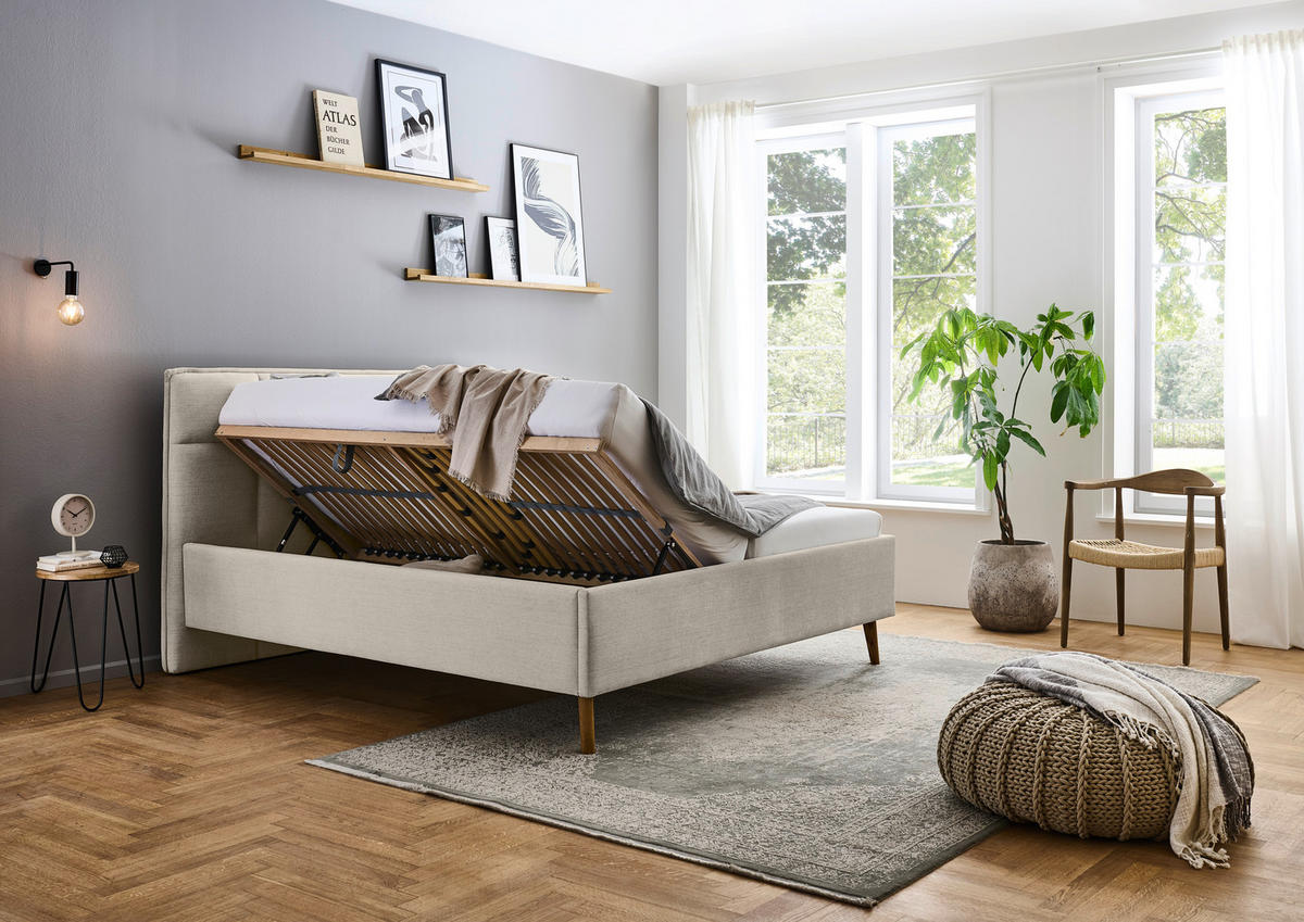 POLSTERBETT Beige 160/200 cm  - Eichefarben/Beige, Design, Holz/Textil (160/200cm) - Xora