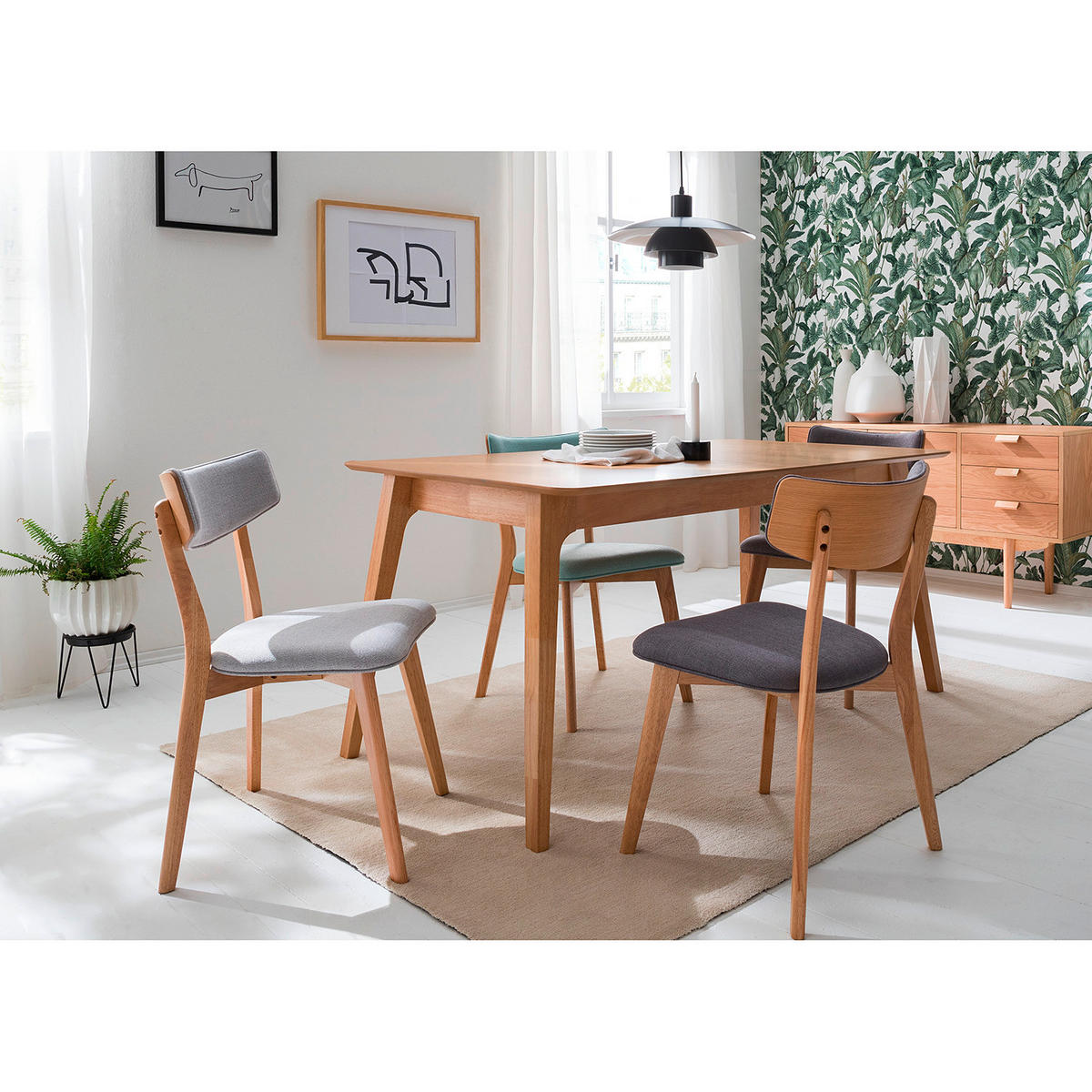 STUHL Flachgewebe Naturfarben, Hellgrau Kautschukholz massiv  - Hellgrau/Naturfarben, MODERN, Holz/Textil (49.5/80/49.5cm) - home24