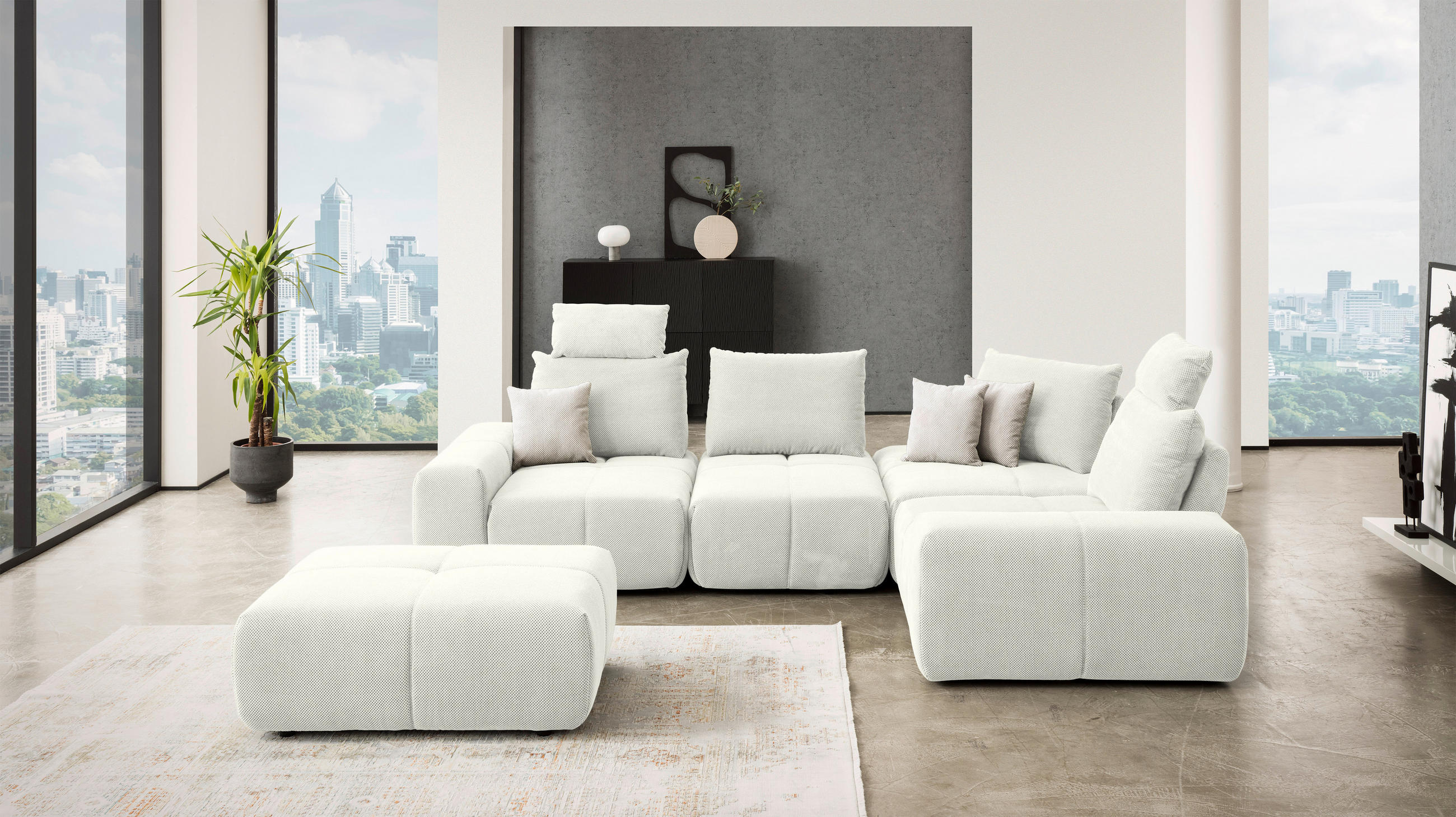 CANAPÉ D'ANGLE in Velours Creme  - Creme/Schwarz, Design, Kunststoff/Textil (326/236cm) - Xora