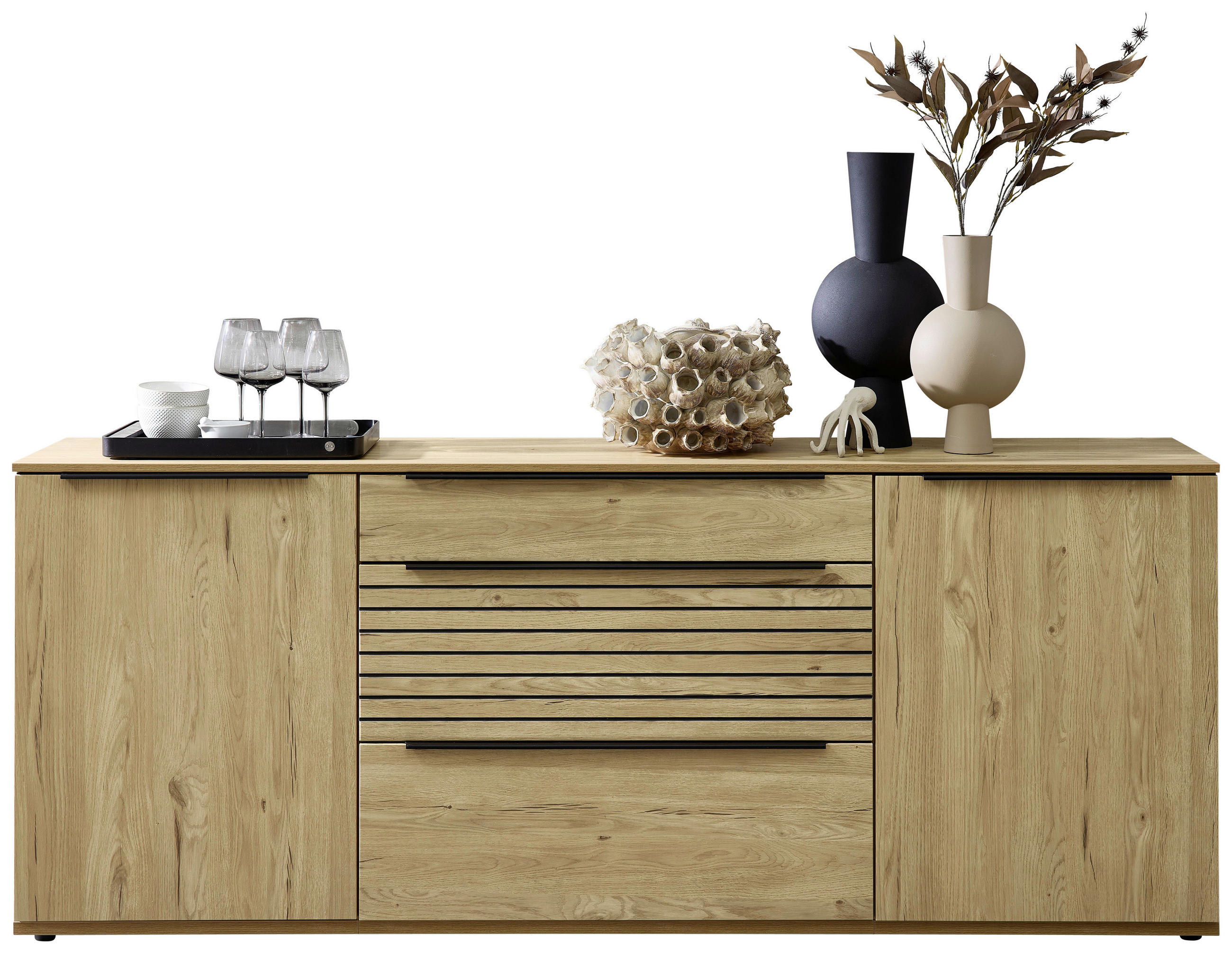 SIDEBOARD Eichefarben  210/85/40 cm  - Eichefarben/Schwarz, KONVENTIONELL, Holzwerkstoff/Kunststoff (210/85/40cm) - Venda