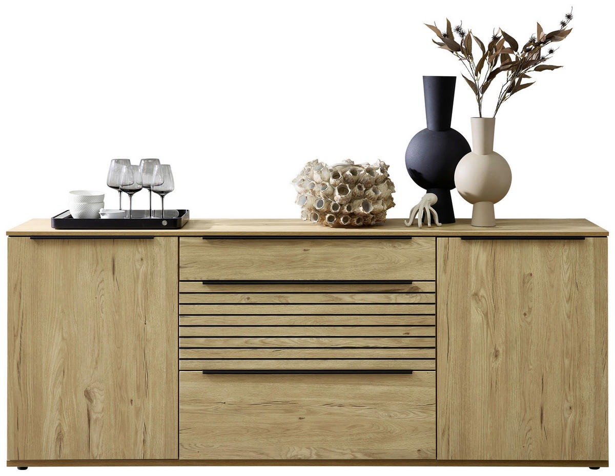 SIDEBOARD Eichefarben  210/85/40 cm  - Eichefarben/Schwarz, KONVENTIONELL, Holzwerkstoff/Kunststoff (210/85/40cm) - Venda