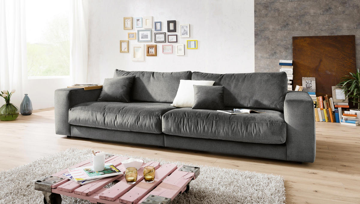 BIGSOFA Grau  - Grau, Design, Textil (290/85/127cm) - Livetastic