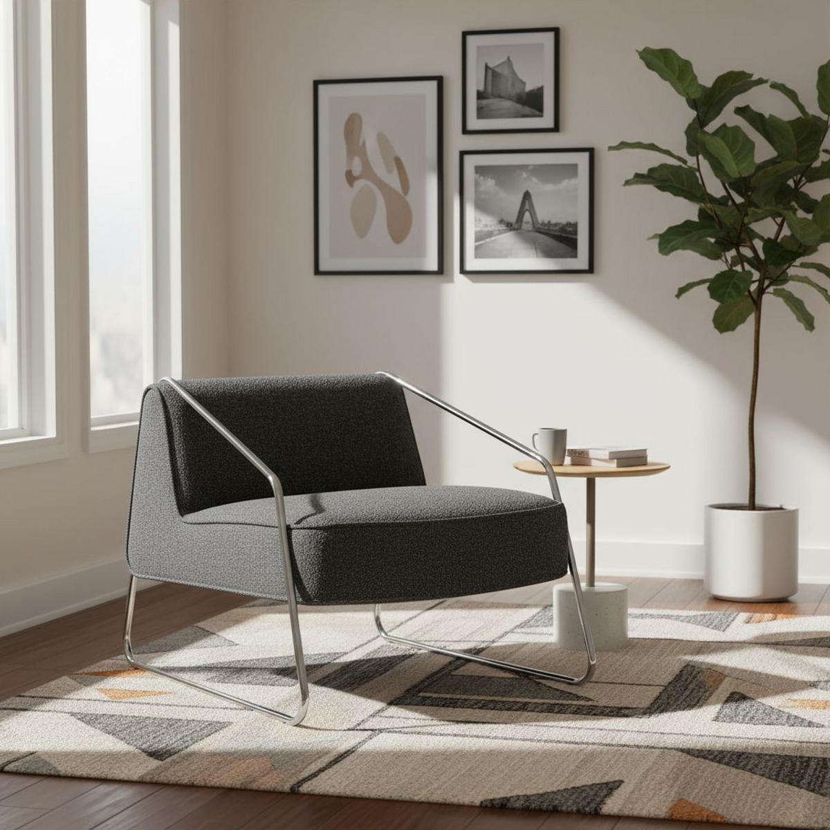 DESIGNSESSEL in Webstoff Dunkelgrau  - Chromfarben/Dunkelgrau, MODERN, Textil/Metall (62/85/65cm) - Livetastic