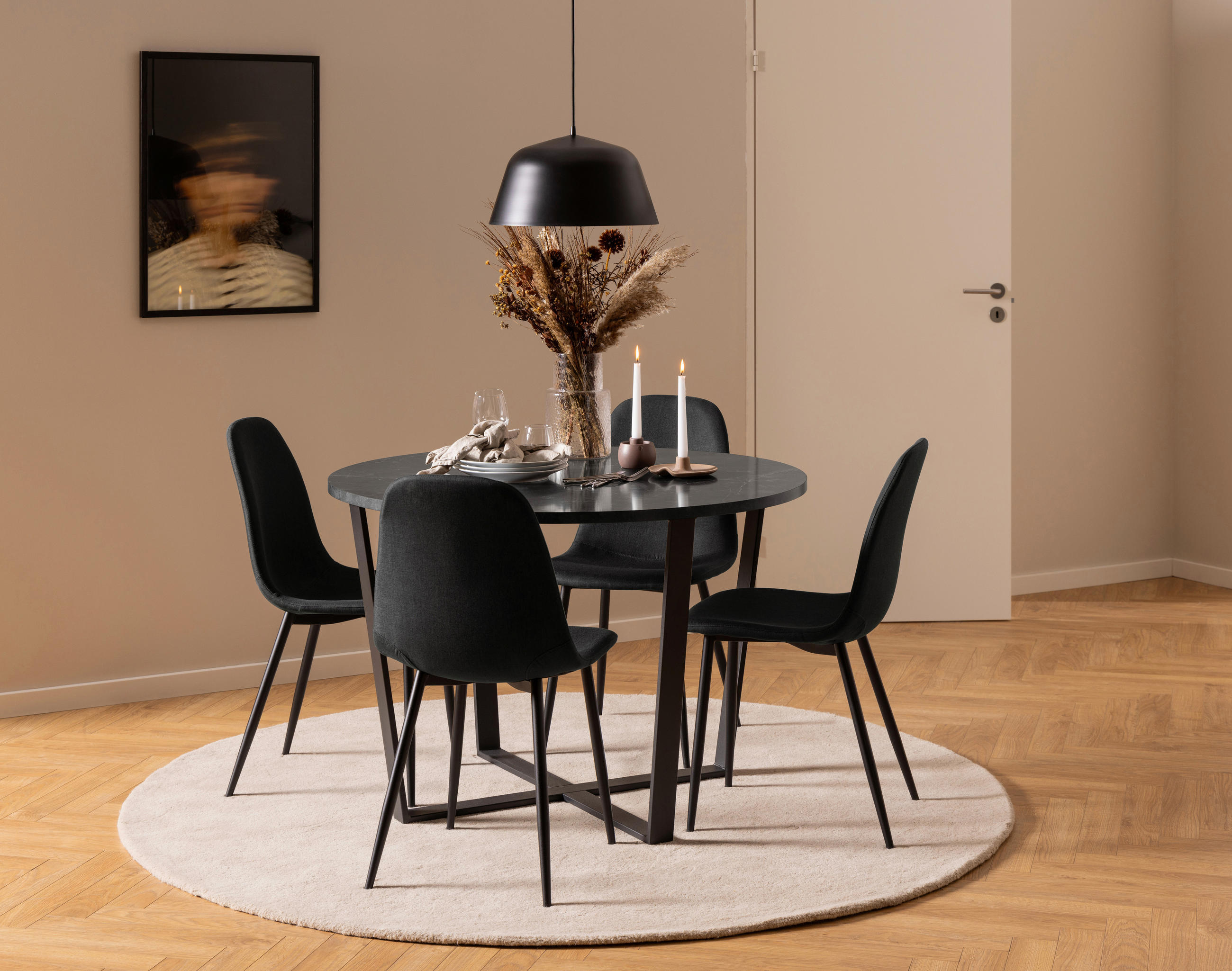 STUHL  in Webstoff Textil  - Schwarz, Trend, Textil/Metall (44/86/54cm)