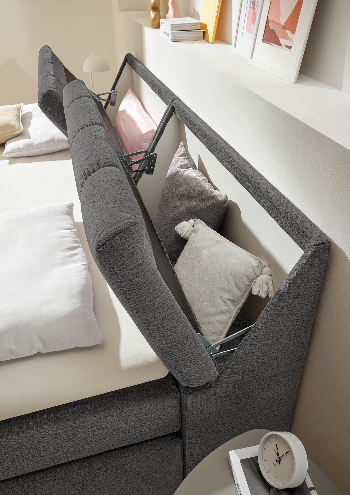 BOXSPRINGBETT 240/200 cm  in Grau  - Grau, MODERN, Holzwerkstoff/Kunststoff (240/200cm) - MID.YOU