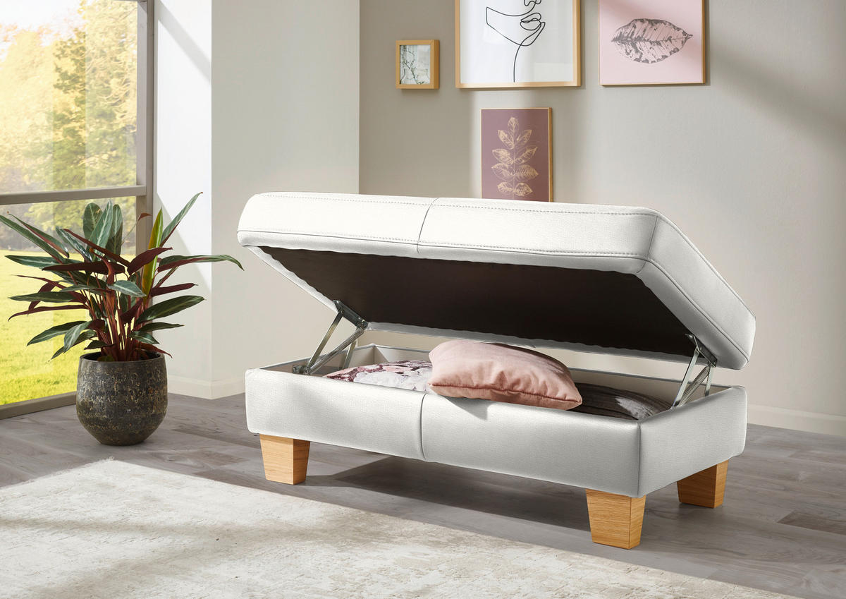ECKSOFA in Echtleder Weiss  - Eiche Bianco/Weiss, Konventionell, Leder/Holz (235/257cm) - Valdera