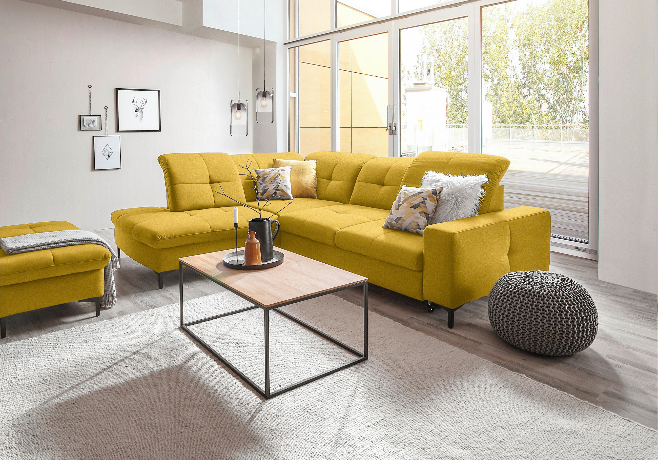 ECKSOFA in Chenille Currygelb  - Currygelb/Schwarz, Design, Textil/Metall (240/308cm) - Xora