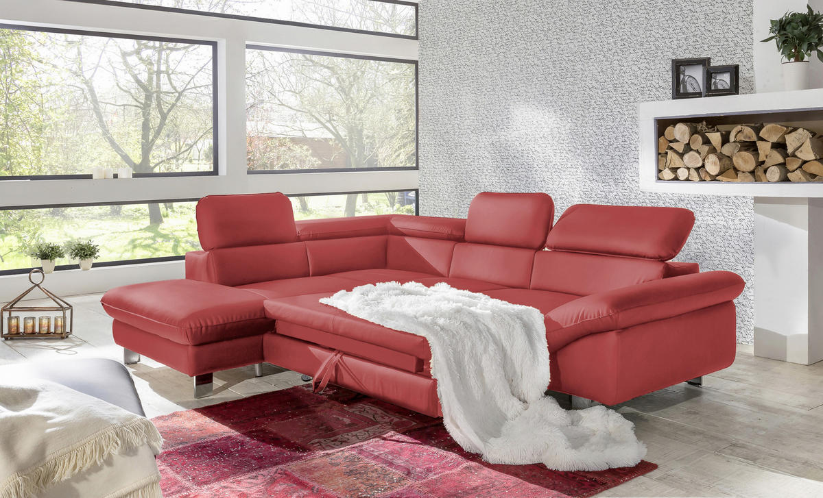 WOHNLANDSCHAFT in Lederlook Rot  - Chromfarben/Rot, Modern, Textil/Metall (214/266cm) - MID.YOU