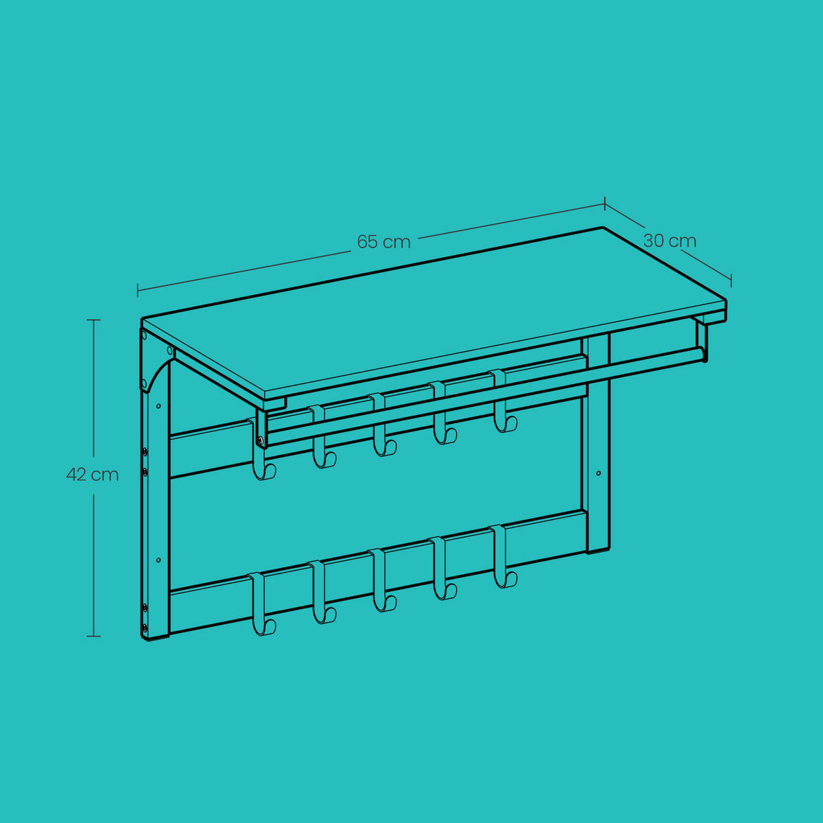 WANDGARDEROBE  in Grau, Schwarz  - Schwarz/Grau, MODERN, Holzwerkstoff (65/42/30cm) - MID.YOU