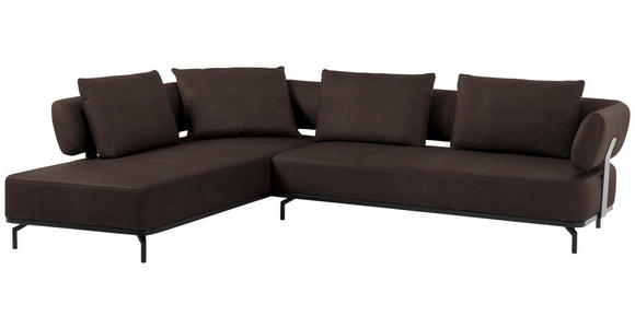 ECKSOFA Dunkelbraun Echtleder  - Dunkelbraun/Schwarz, Design, Leder/Metall (237/302cm) - Dieter Knoll