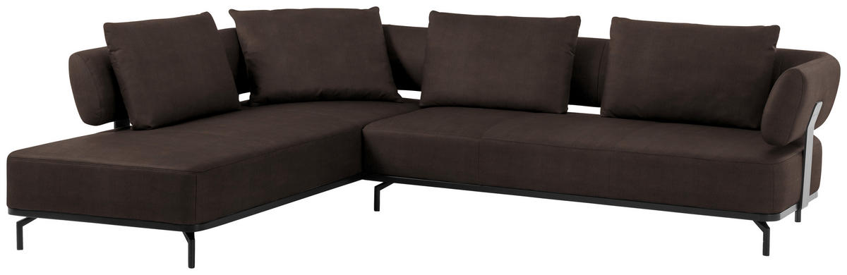 ECKSOFA in Echtleder Dunkelbraun  - Dunkelbraun/Schwarz, Design, Leder/Metall (237/302cm) - Dieter Knoll