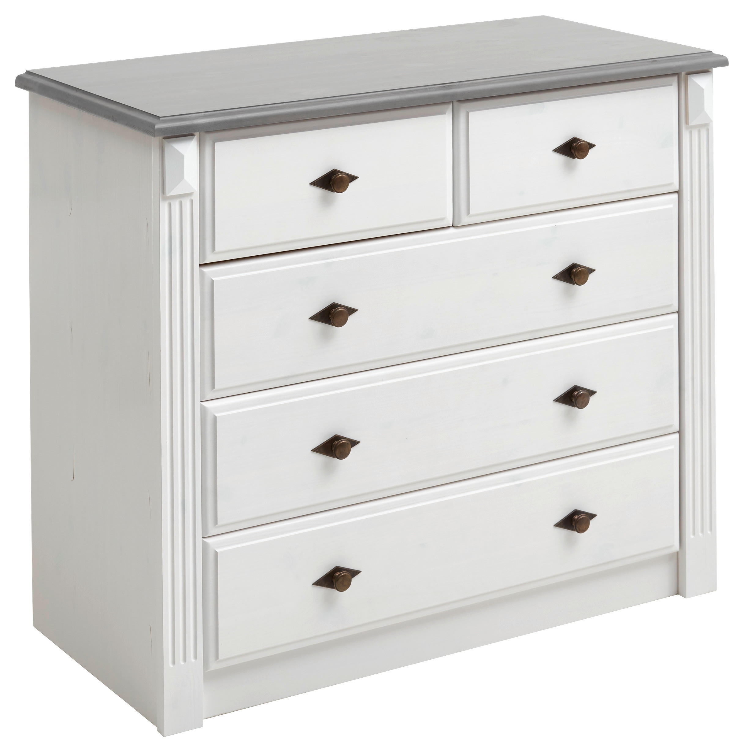KOMMODE , 101/87/48 cm, 5 Schublade(n)  - Weiß/Grau, ROMANTIK / LANDHAUS, Holz/Metall (101/87/48cm) - Boxxx