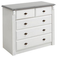 KOMMODE , 101/87/48 cm, 5 Schublade(n)  - Weiß/Grau, ROMANTIK / LANDHAUS, Holz/Metall (101/87/48cm) - Boxxx